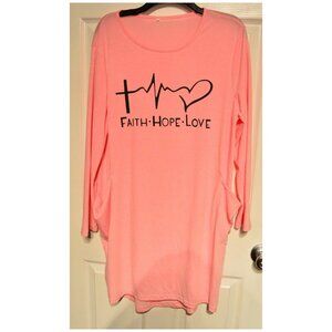 "Faith Hope Love" Long Lounging Shirt Top Blouse Women's Size XXL